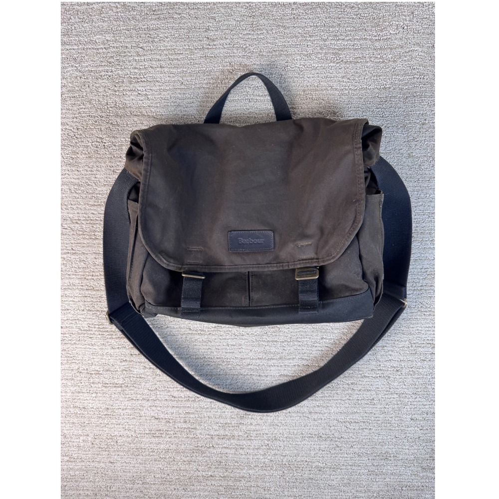 Barbour Waxed Cotton Messenger Bag Olive Brown Tartan Plaid Satchel Shoulder Bag
